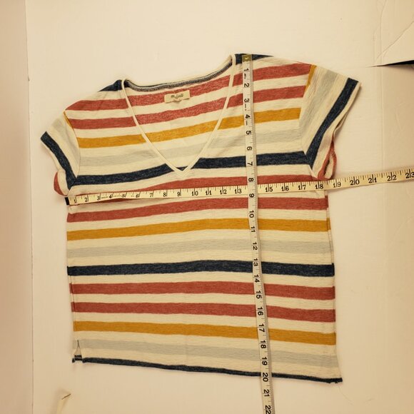 Madewell XXS Multi Color Stripes Womens Vneck T-Shirt Fall Spring Cotton - Picture 10 of 12